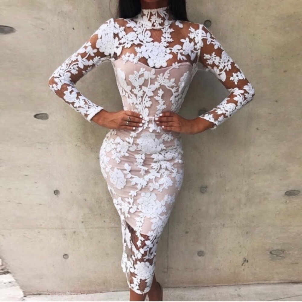 WHITE LACE BANDAGE DRESS